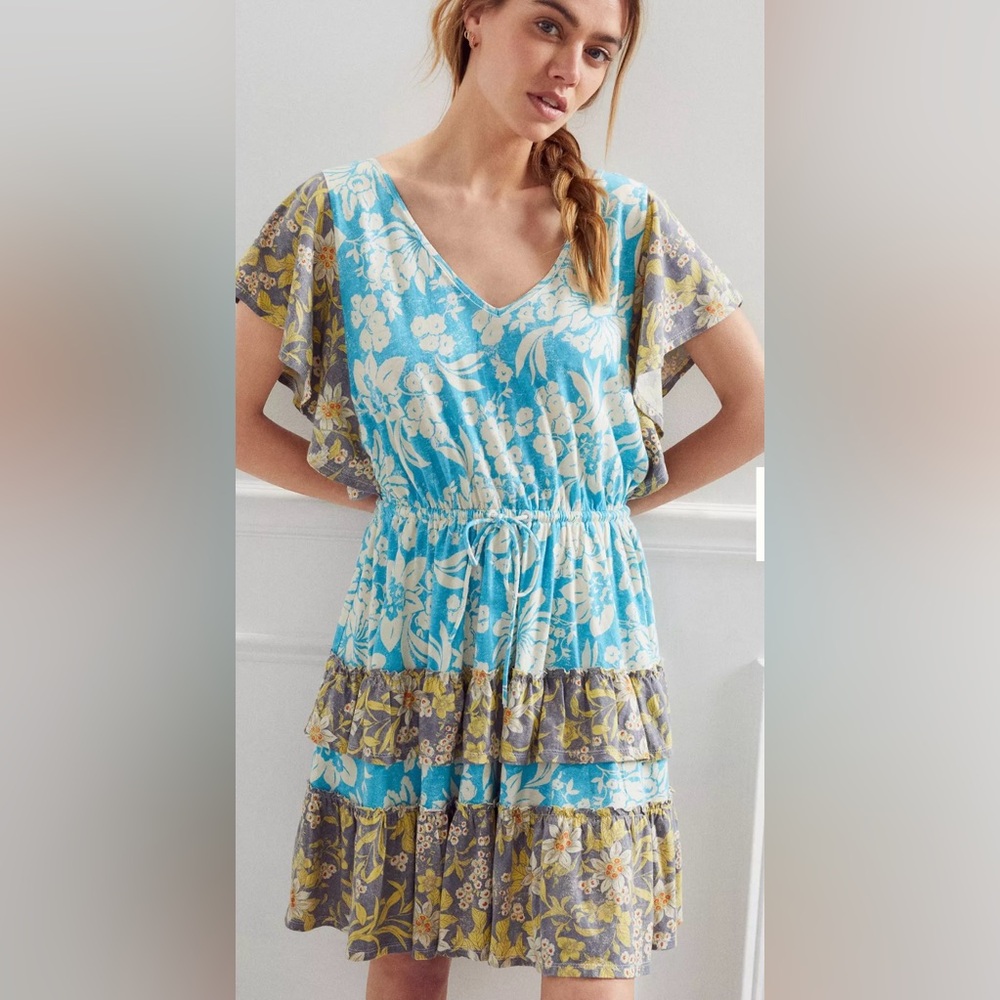 Daily Practice by Anthropologie Tiered Ruffle Mini Dress Size S Blue Multi